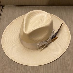Stetson Cream Fedora Hat with Feather Accent